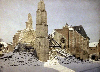 The church of Saint-Martin, which was blown up during the retreat of the German army, Chauny, Aisne, France, February 1917